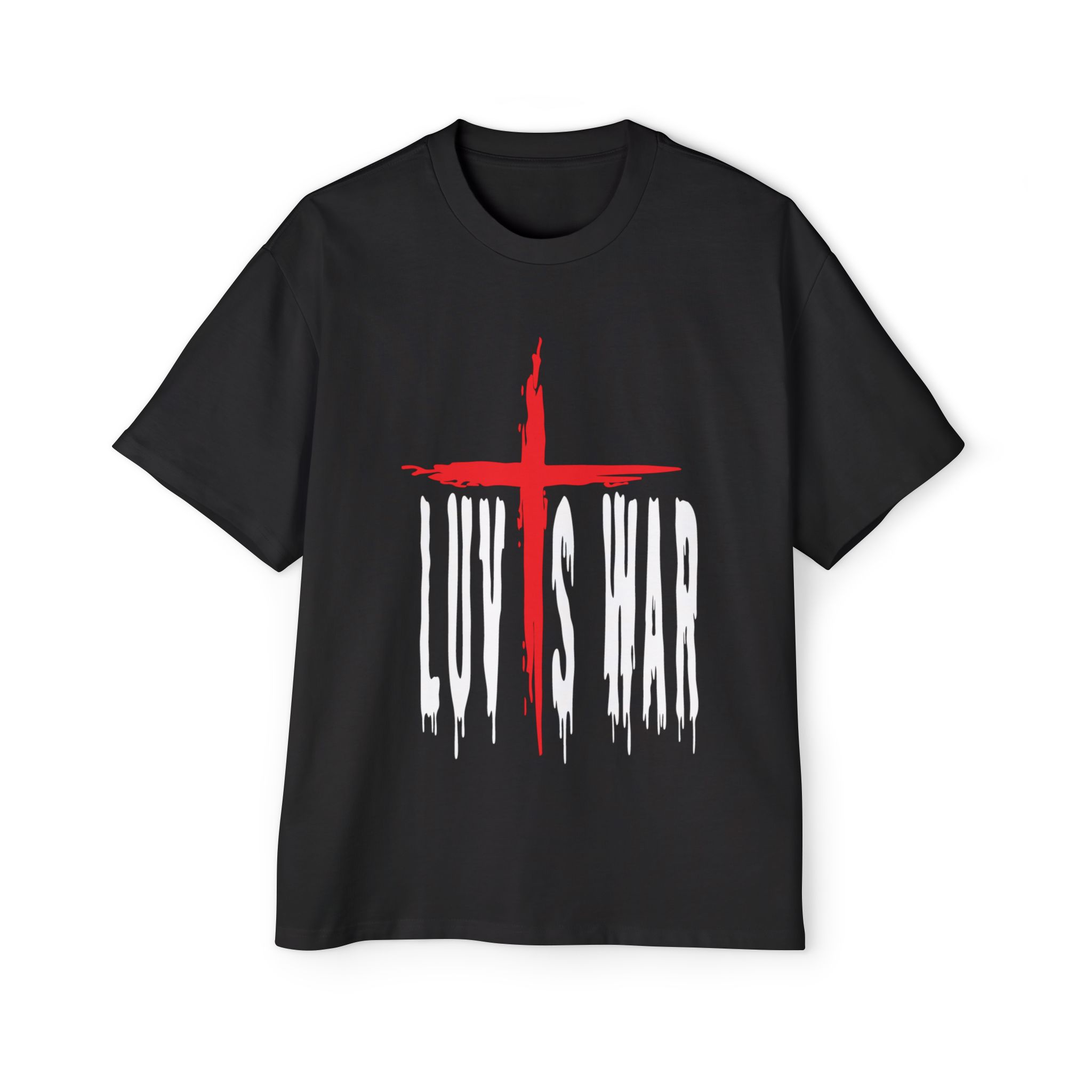 Men's Heavy Oversized Tee - 'LUV IS WAR' Graphic Shirt